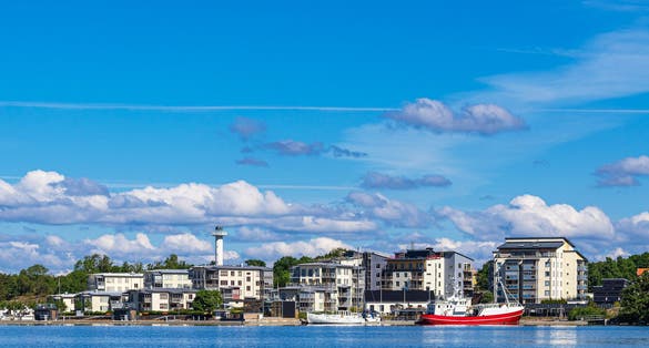 View to the city Vastervik at the Baltic Sea coast in Schweden.