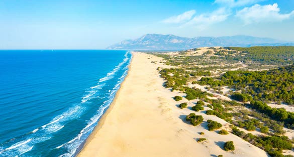 photo of aerial view of an untouched Patara Beach in Antalya, Turkey.