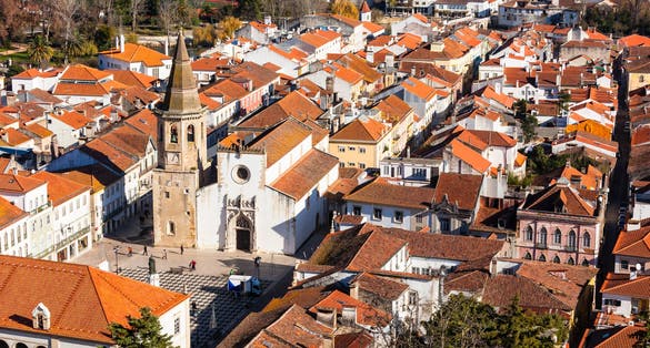 Photo of aerial view of Old Town of Tomar, Portugal.