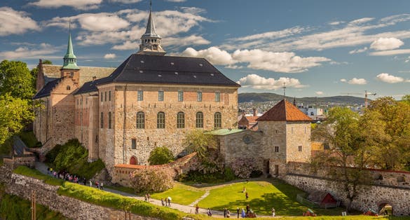 Photo of Akershus Fortress building in the city center of Oslo, Norway.