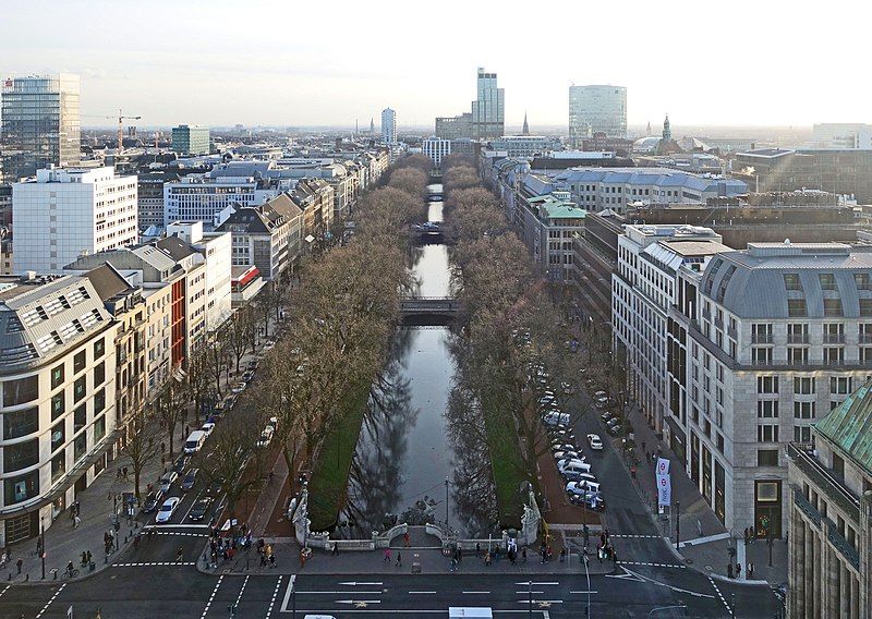 photo of ariel view of Königsallee, Düsseldorf, Germany.