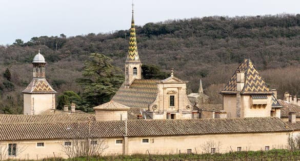 photo of view of Chartreuse de Valbonne in France.ineyards. Gard. Occitanie. la France.