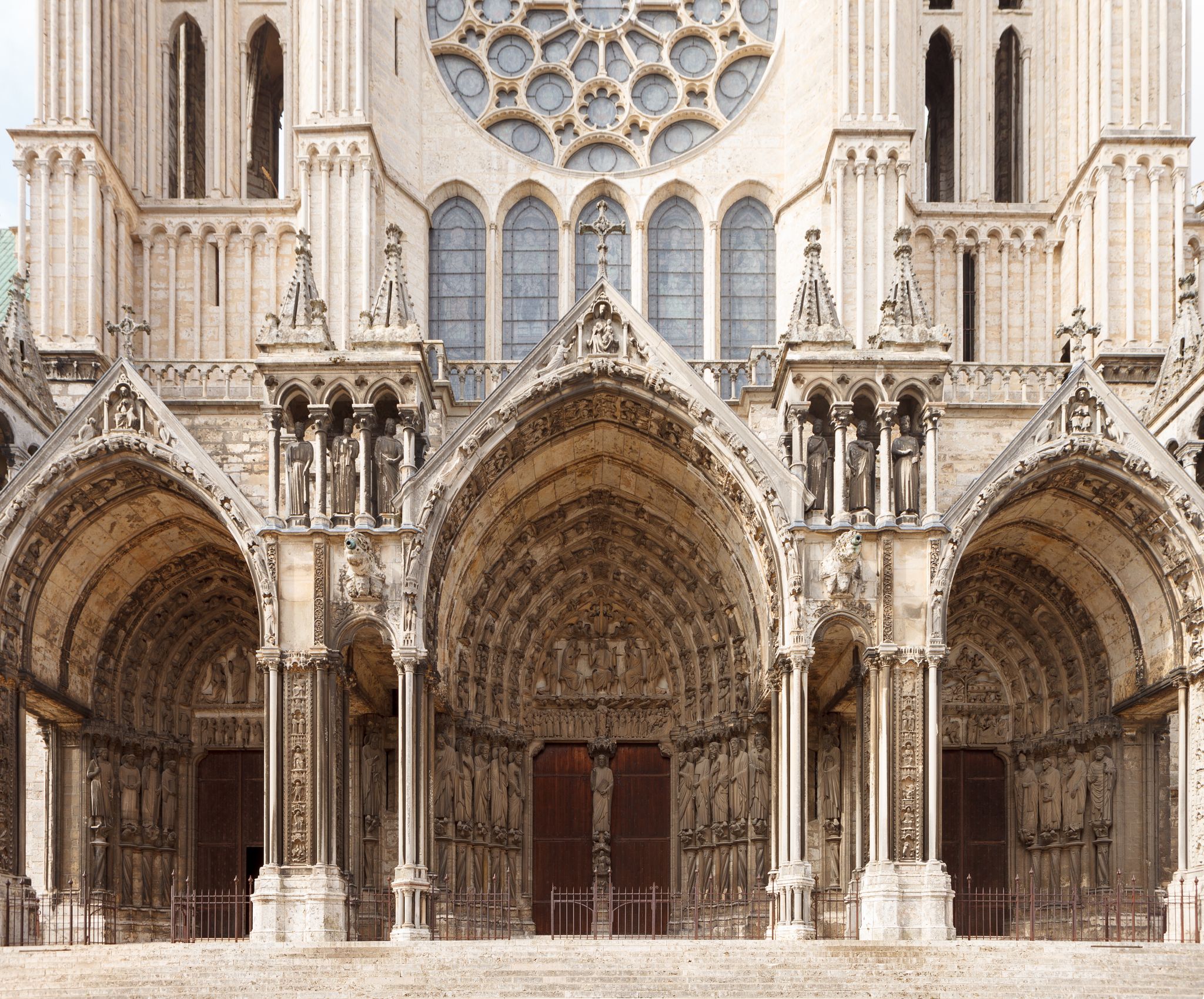 Chartres Cathedral or Cathedral of Our Lady of Chartres (Cathedrale Notre-Dame de Chartres). South facade. Chartres, France