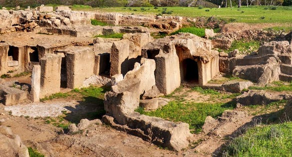 Photo of Tombs of the Kings, archaeological museum in Paphos city, Cyprus on a bright day.