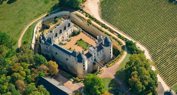 photo of aerial view of Château de Brézé in Brézé, Loire Valley, France.