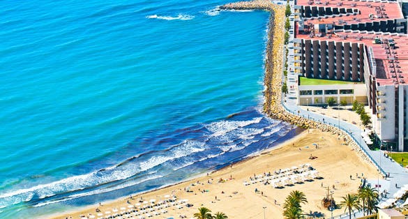 Photo of panoramic aerial view of Alicante beautiful beach ,Spain.
