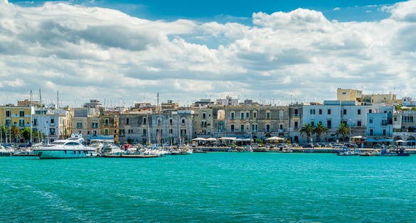 Trani waterfront on a sunny summer day. Province of Barletta Andria Trani, Apulia (Puglia), southern Italy.