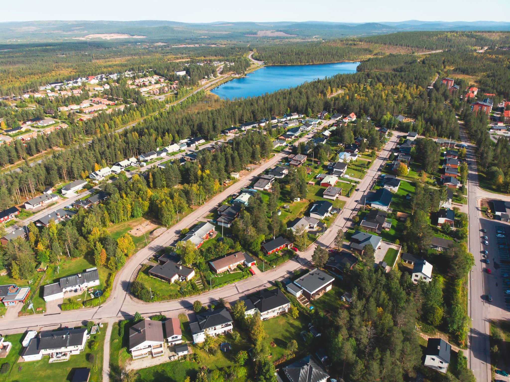 Photo of aerial summer sunny view of Gallivare town, a locality and the seat of Gallivare Municipality in Norrbotten County, province of Lapland, Sweden.