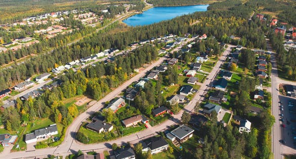 Photo of aerial summer sunny view of Gallivare town, a locality and the seat of Gallivare Municipality in Norrbotten County, province of Lapland, Sweden.