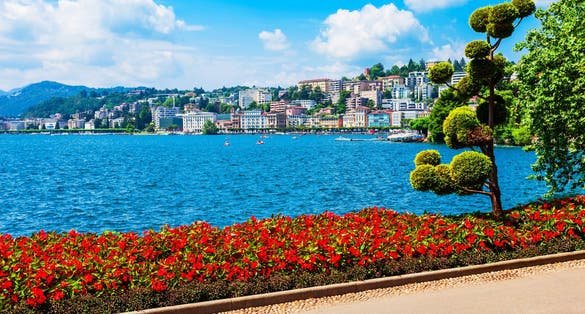 Photo of beautiful landscape of Parco Ciani is a public park in Lugano city in canton of Ticino, Switzerland.