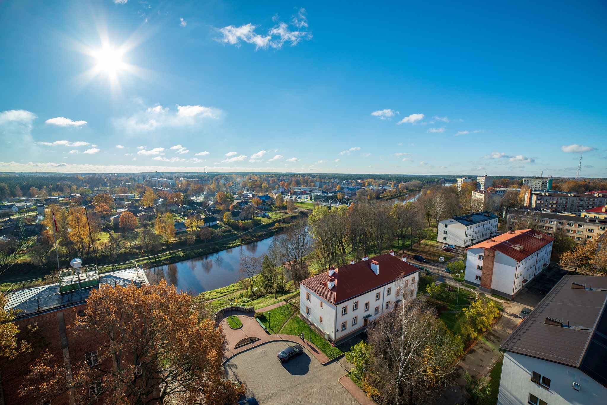 Photo of aerial view of Beautiful Gauja river in the town of Valmiera, Latvia.