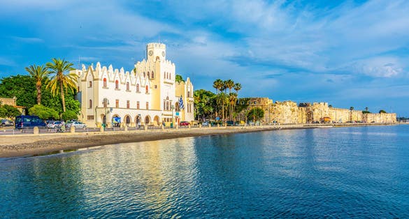Photo of Kos Town Harbour and Neratzia Castle wall view in Kos Island.