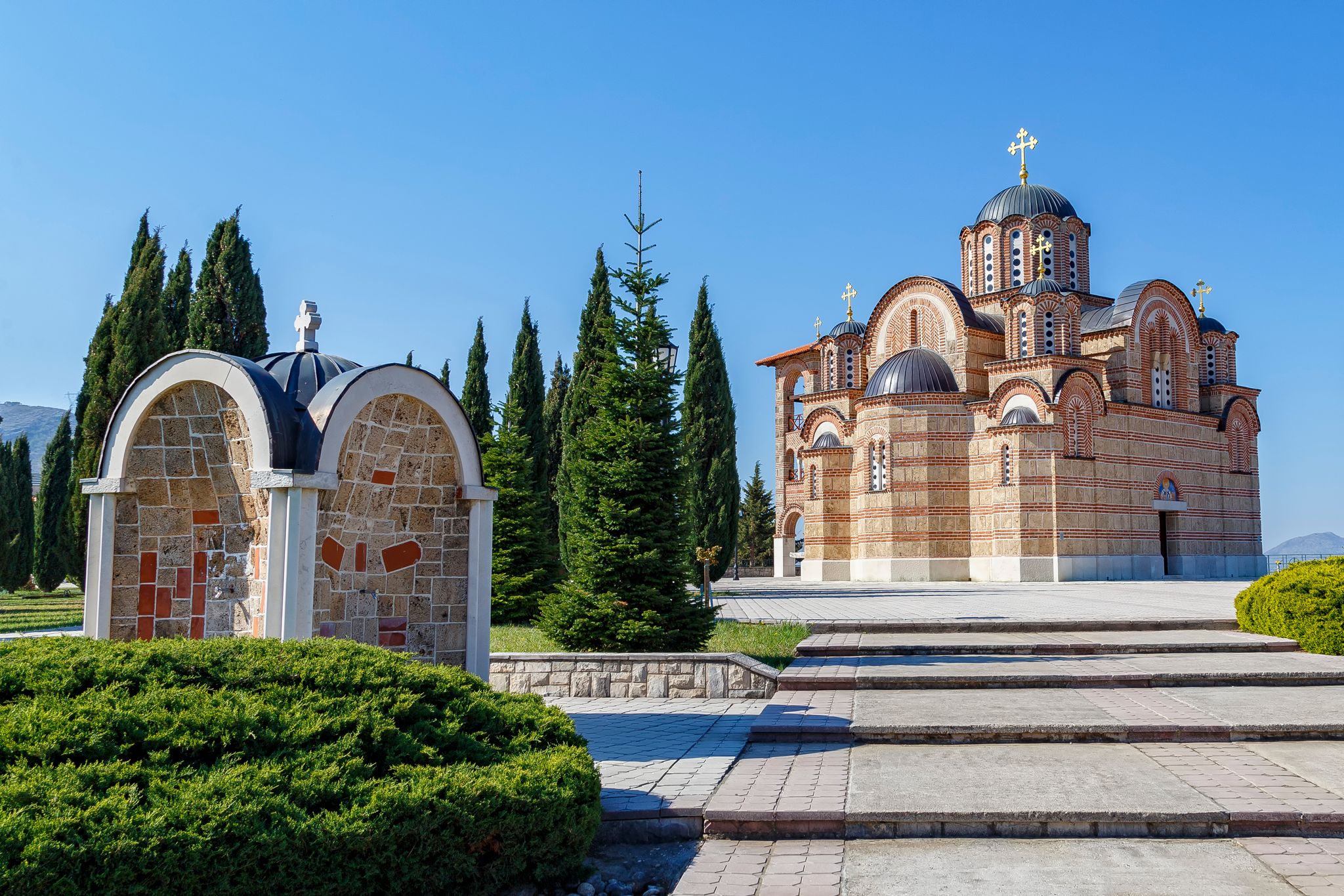 Photo of beautiful view of Hercegovacka Gracanica Orthodox church in Trebinje, Bosnia and Herzegovina.
