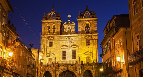 Braga Cathedral at dawn. Braga, Norte Region, Portugal.