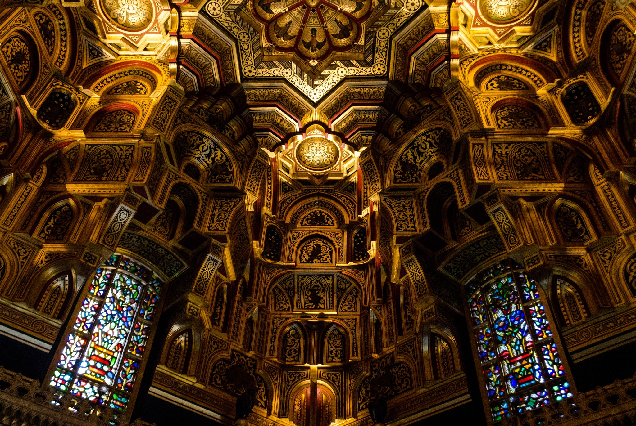 Interior of Cardiff Castle in Cardiff in Wales, United Kingdom. This beautifully decorated room is known as the Arab room and is one of Burge's Masterpieces