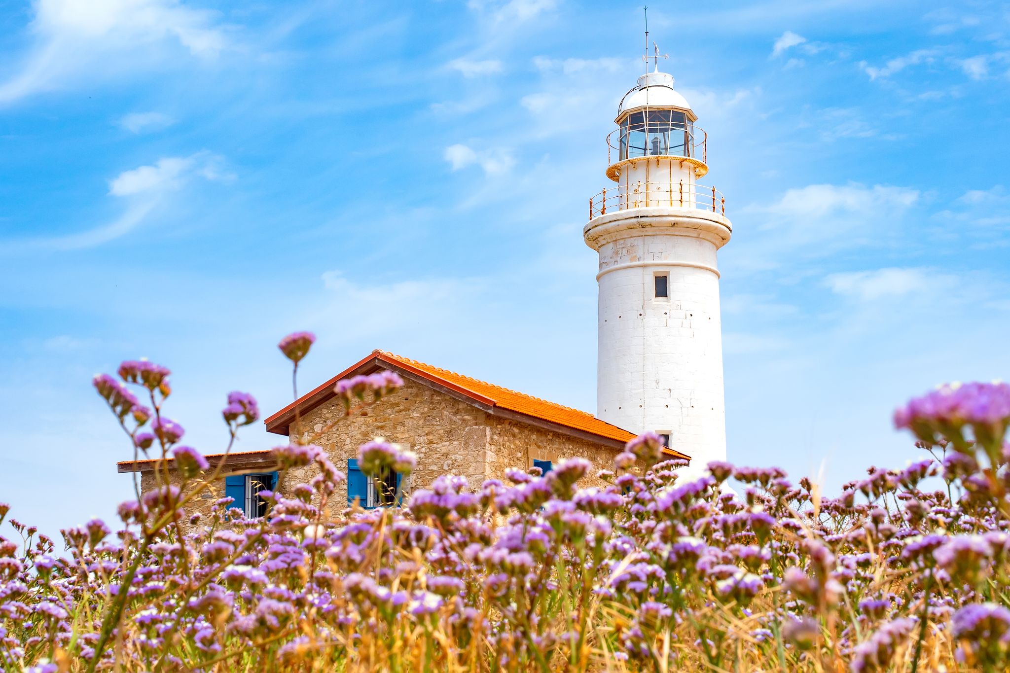 Photo of Paphos lighthouse on the Mediterranean coast.
