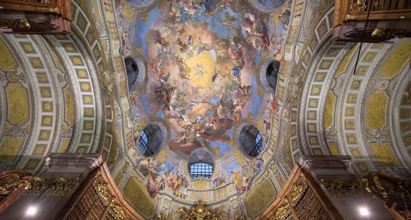 Photo of Interior of the Austrian National Library located in the Neue Burg Wing of the Hofburg palace, Vienna, Austria.
