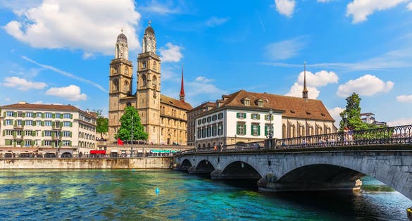 Photo of Grossmünster Romanesque-style Protestant church in Zürich, Switzerland.