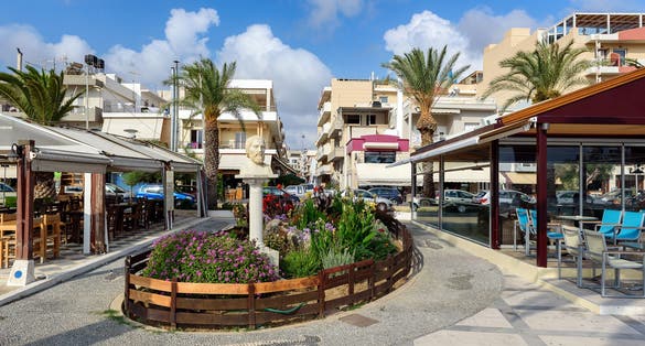 Photo of central street of Sitia town on Crete island, Greece.