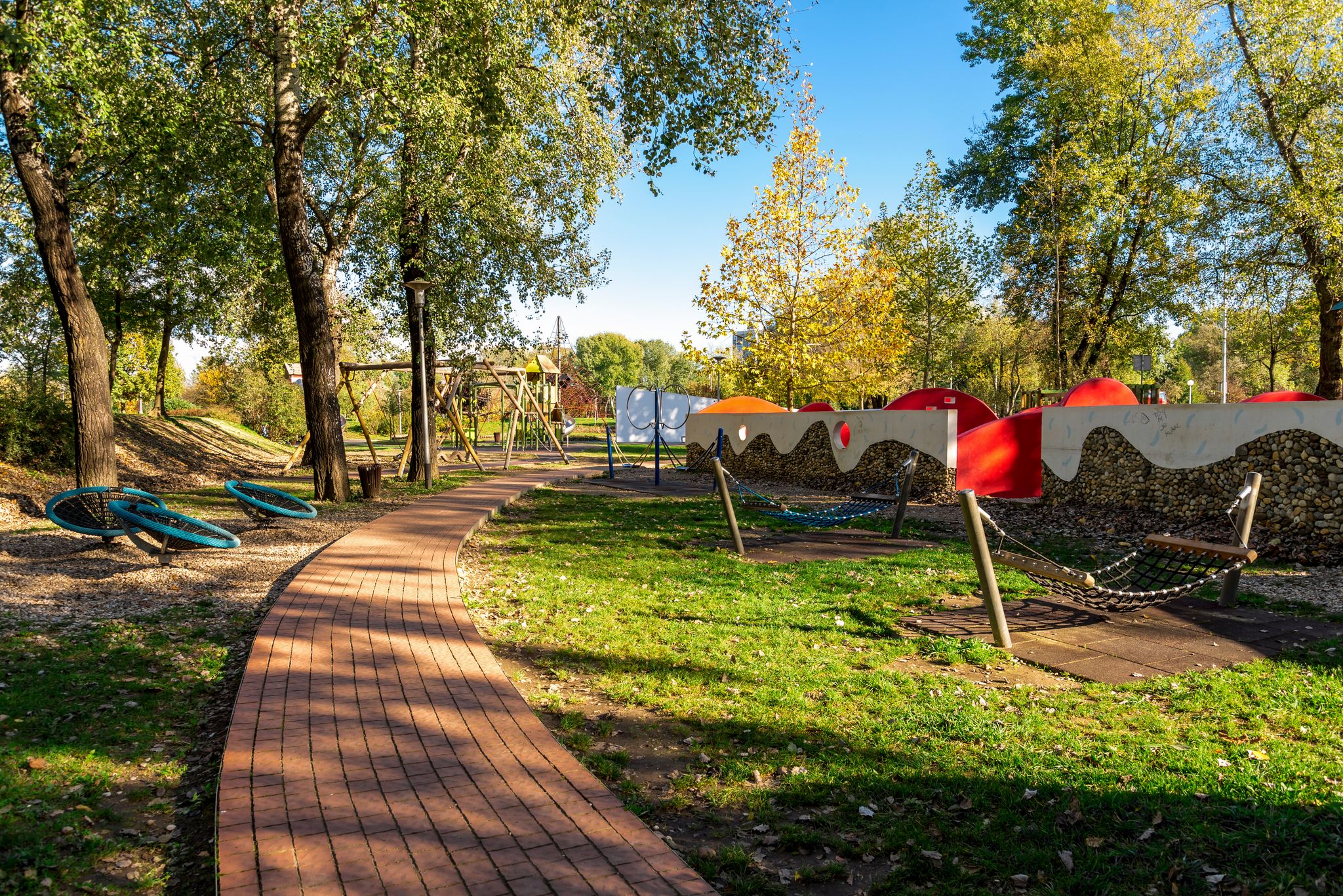 Photo of entrance to a large children playground area in Bundek city park, Zagreb, Croatia.