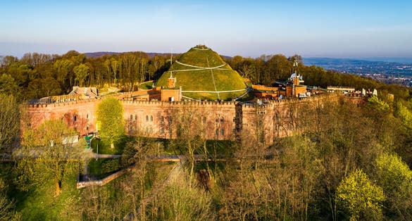 Kosciuszko Mound (Kopiec Kościuszki). Krakow landmark, Poland. Erected in 1823 to commemorate Tadedeusz Kosciuszko. Surrounded by a citadel, erected by Austrian Administration about 1850. Aerial view
