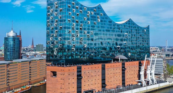 Photo of iconic Elbphilharmonie concert hall landmark in Hamburg, Germany.