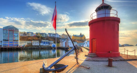 Lighthouse of Alesund town in sunny day, Norway