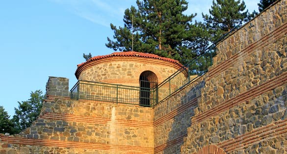 photo of  view of Old fortress tower and a part of ruined wall in Hisarlaka fortress in Kyustendil, Bulgaria,Kyustendil bulgaria.