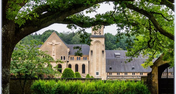 Photo of Orval Abbey, a Cistercian monastery founded in 1132 in the Gaume region of Belgium.