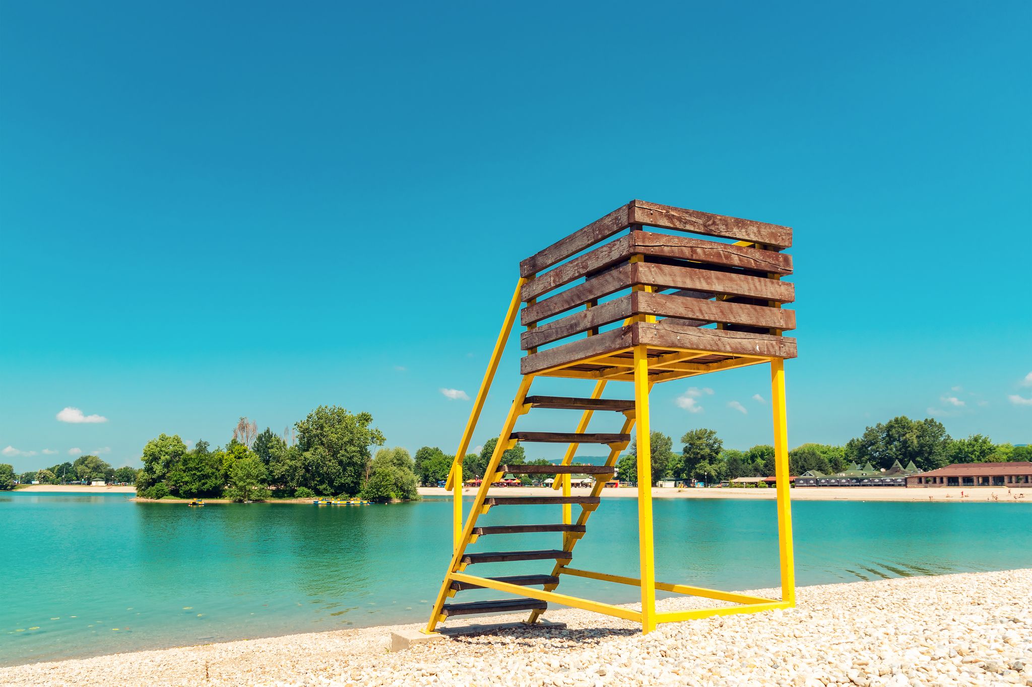 Photo of Lifeguard observation tower on the beach, Jarun lake, Zagreb, Croatia.