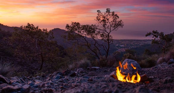 photo of underground gas flames of Mount Chimaera, Antalya, Turkey.
