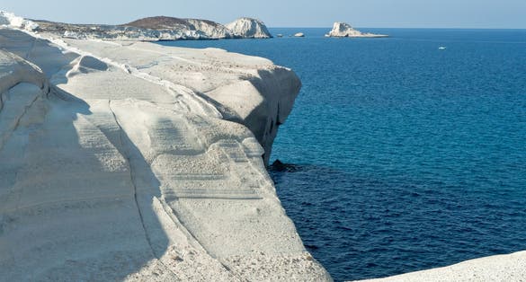 photo of Milos, Greece, Cyclades Islands, 09/13/2012: the white rock of Sarakiniko cliff .