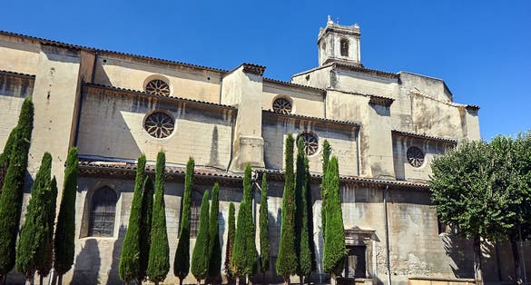 photo of view the building with the clock tower in Montelimar, France.