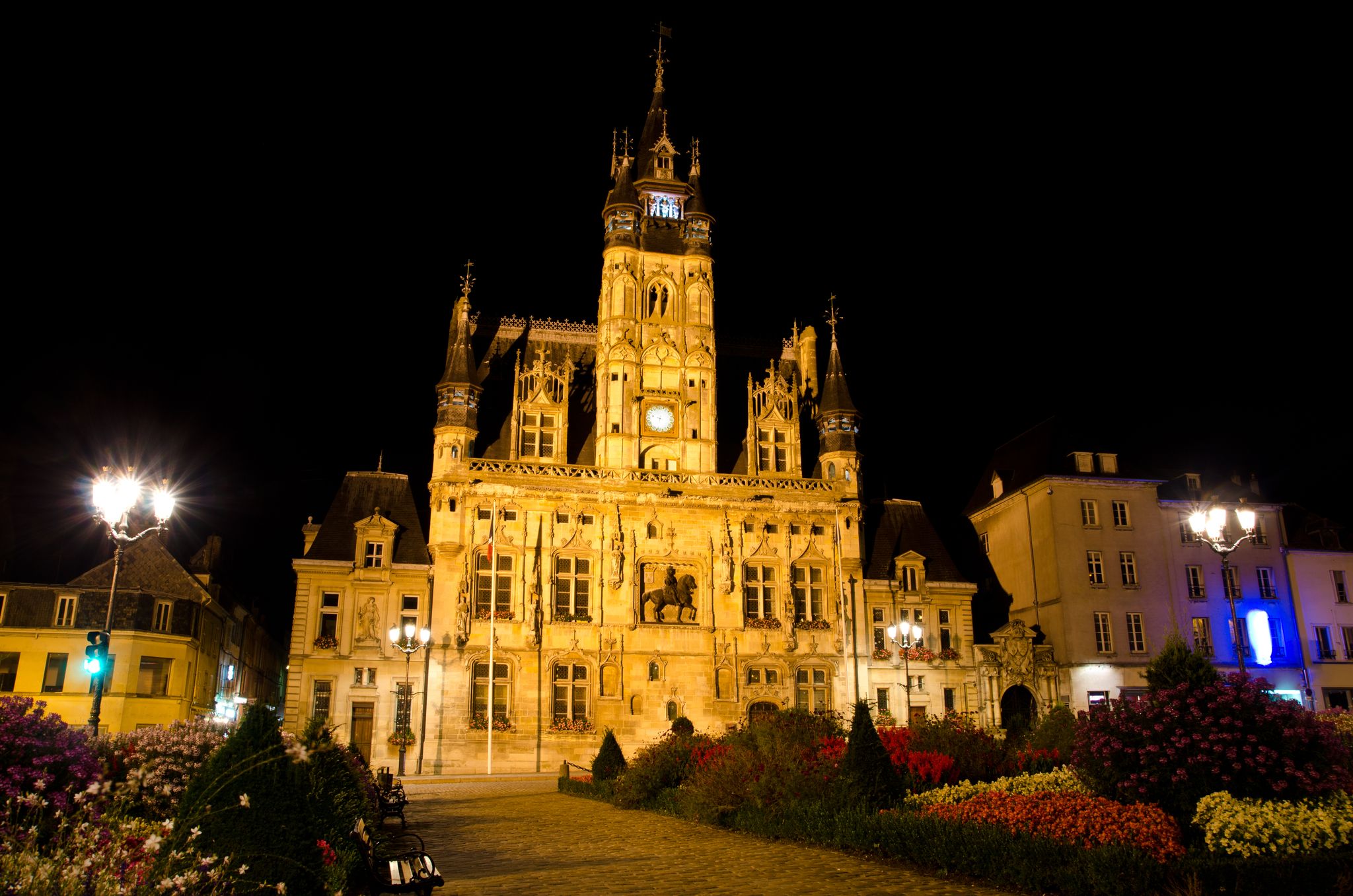 Photo of town hall in the Compiegne at night, France.