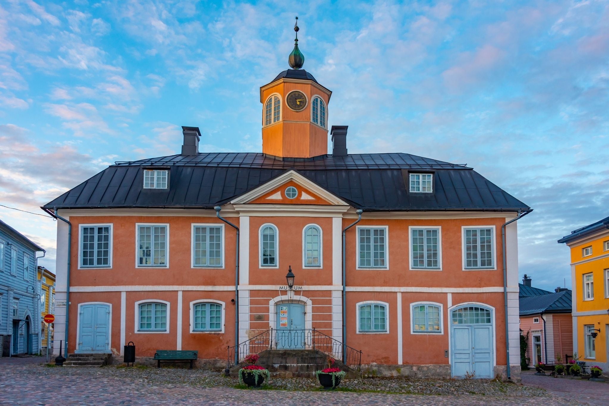 Sunrise view of Old town hall in Finish town Porvoo.