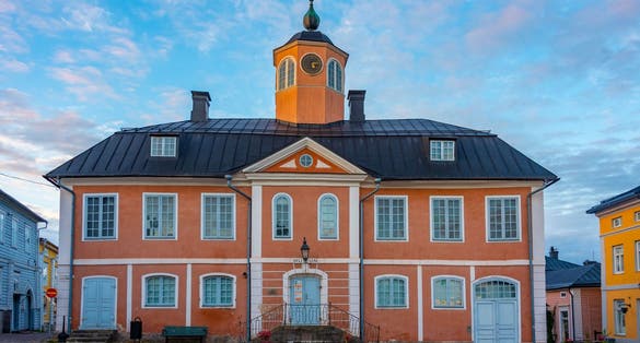 Sunrise view of Old town hall in Finish town Porvoo.