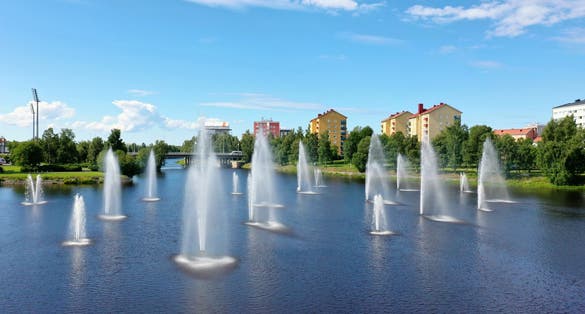 Photo of fountains in park of Oulu ,Finland.