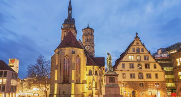 photo of view of Schillerplatz at Night - Stuttgart, Germany.