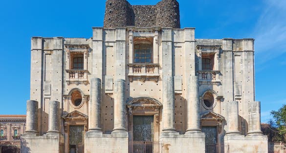 Front of The Church of San Nicolo (Chiesa di San Nicolo l`Arena), Catania, Sicily, Italy