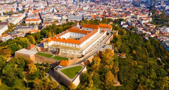 Photo of aerial view of Spilberk Castle historic building in Brno, Czech Republic.
