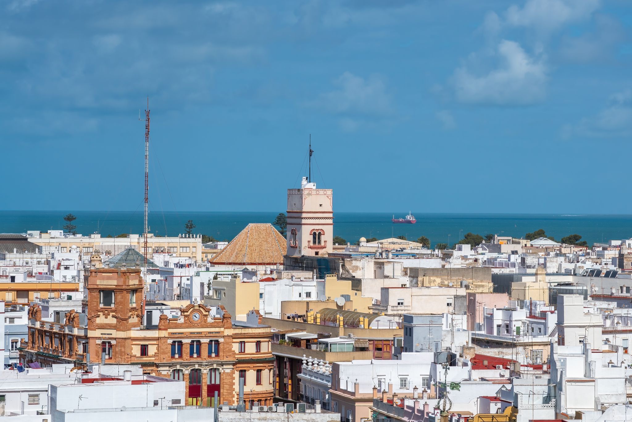 photo of aerial view of Cadiz with Tavira Tower in Cadiz, Spain.