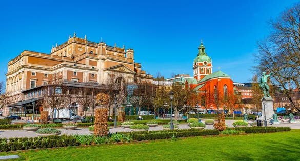 Swedish royal opera and Saint Jacob church in Stockholm, Sweden