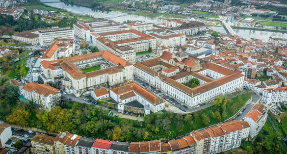 Aerial panorama of Coimbra town and university in Portugal