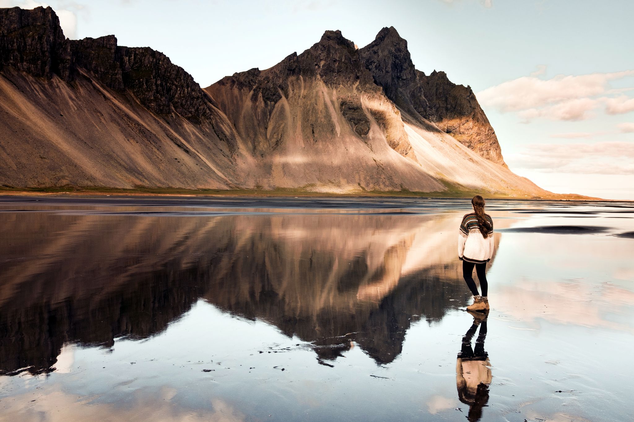 photo of view pf Reflection at Stokksnes, Vestrahorn near Höfn in Iceland.