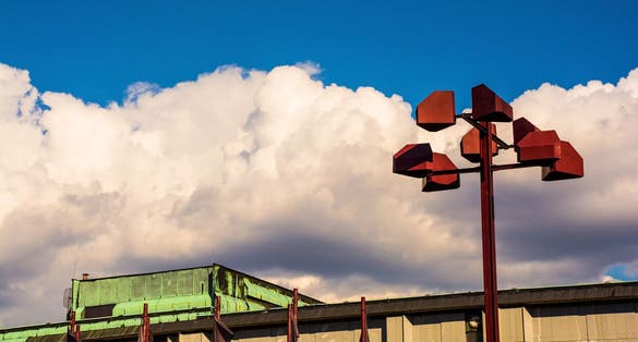 Photo of Distinctive lighting in Republic Square or Trg Republike in central Ljubljana, Slovenia.