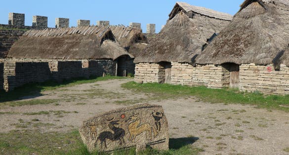 photo of Medieval village in Viking ring castle Eketorp, Oland, Sweden.