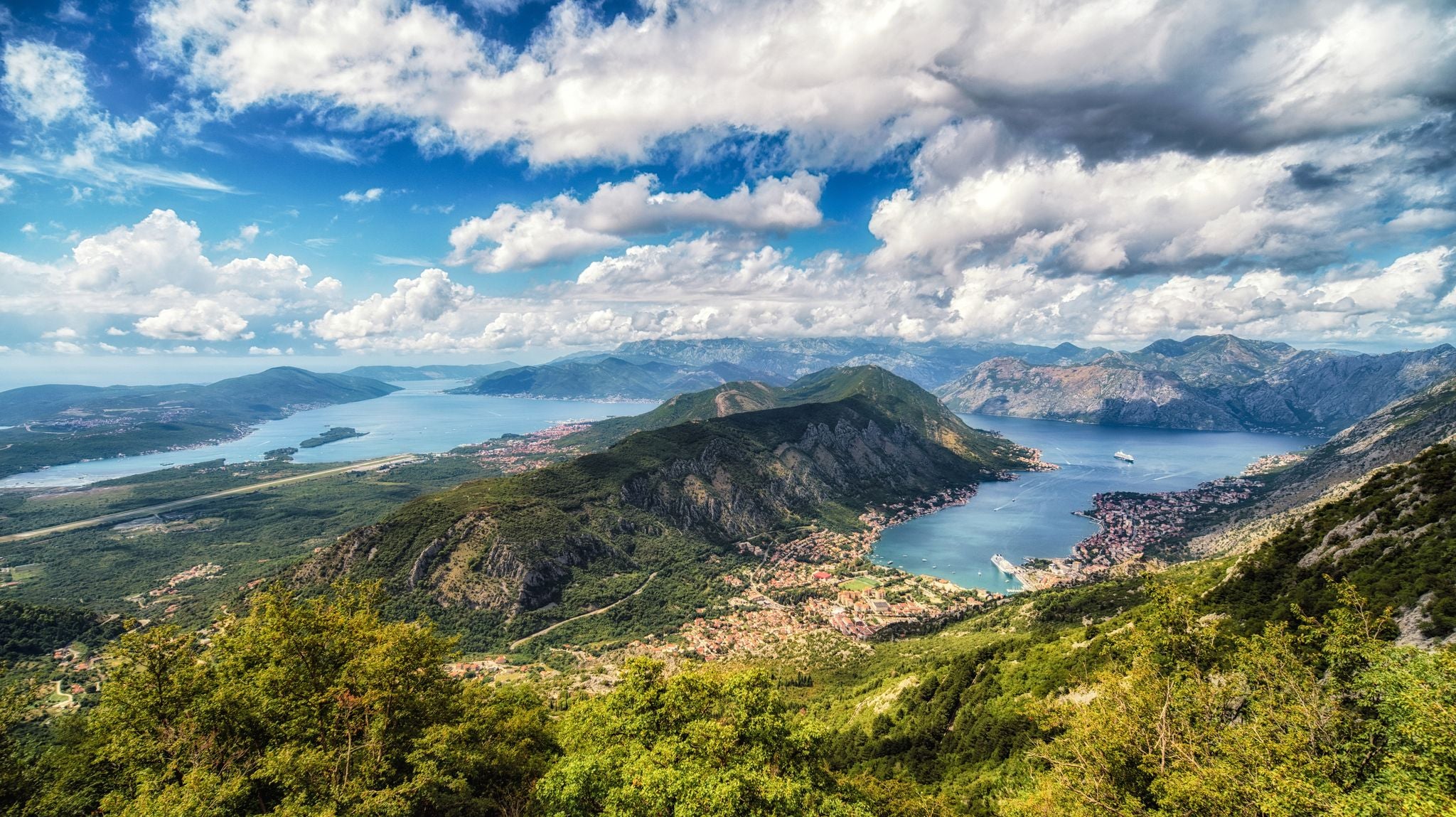 Photo of Bay of Kotor with beautiful mountains, Adriatic sea and town Kotor in Montenegro.