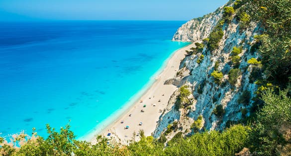PHOTO OFEgremni beach, Lefkada island, Greece. Large and long beach with turquoise water on the island of Lefkada in Greece .