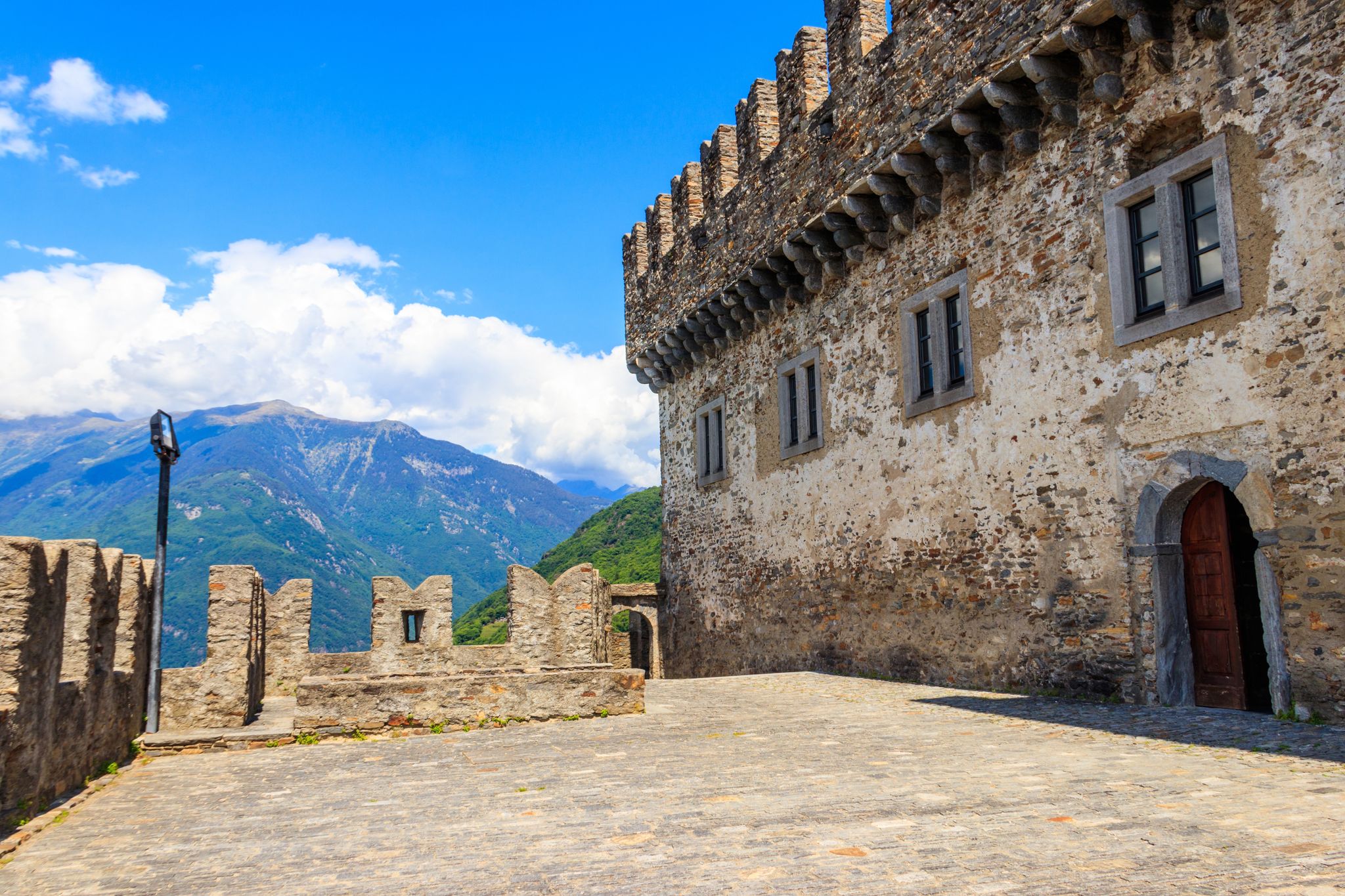 photo of Sasso Corbaro Castle in Bellinzona, Switzerland. UNESCO World Heritage Site.