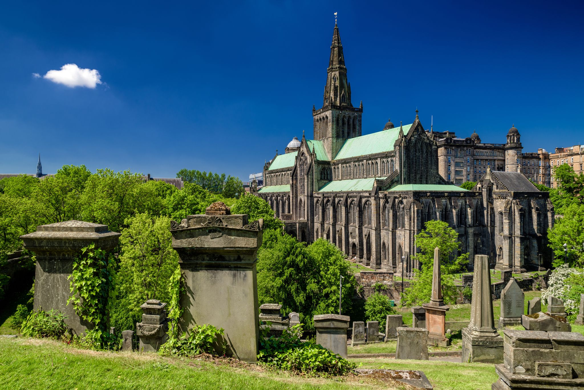 Poto of Glasgow Necropolis and Cathedral called High Kirk, Scotland .
